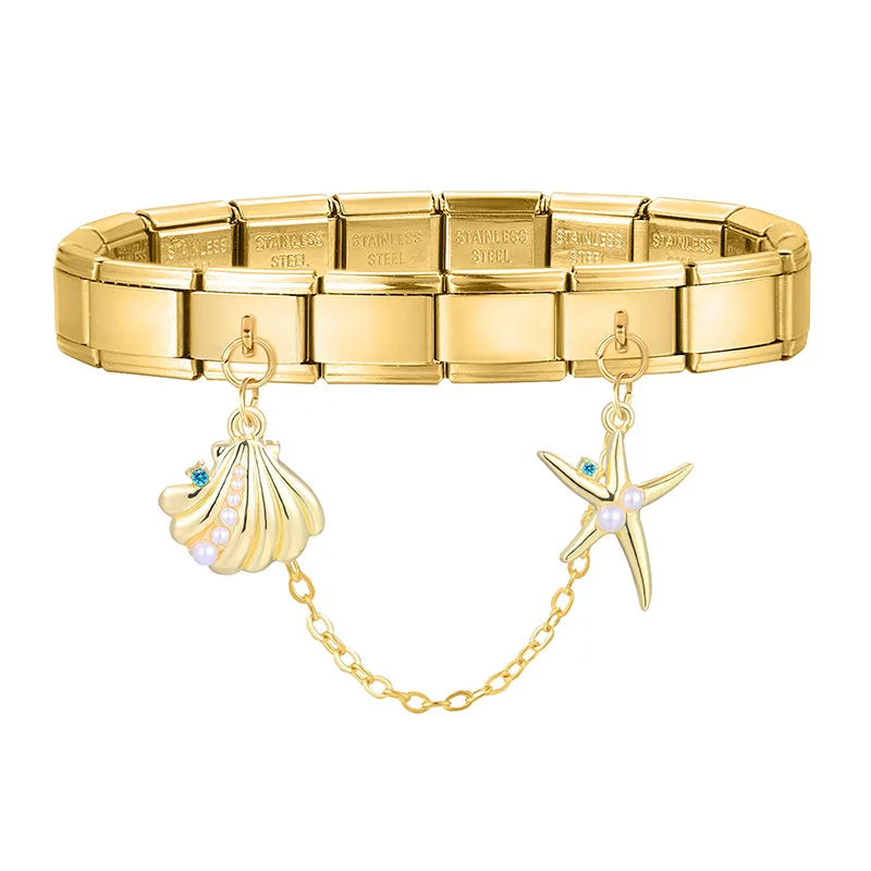 Gold Farbe Rosa Herz Stern Kirsche Mond Kette Quaste Italienischen Charme Link Fit 9mm Edelstahl Armband Frauen DIY Machen geschenke – Detail 9