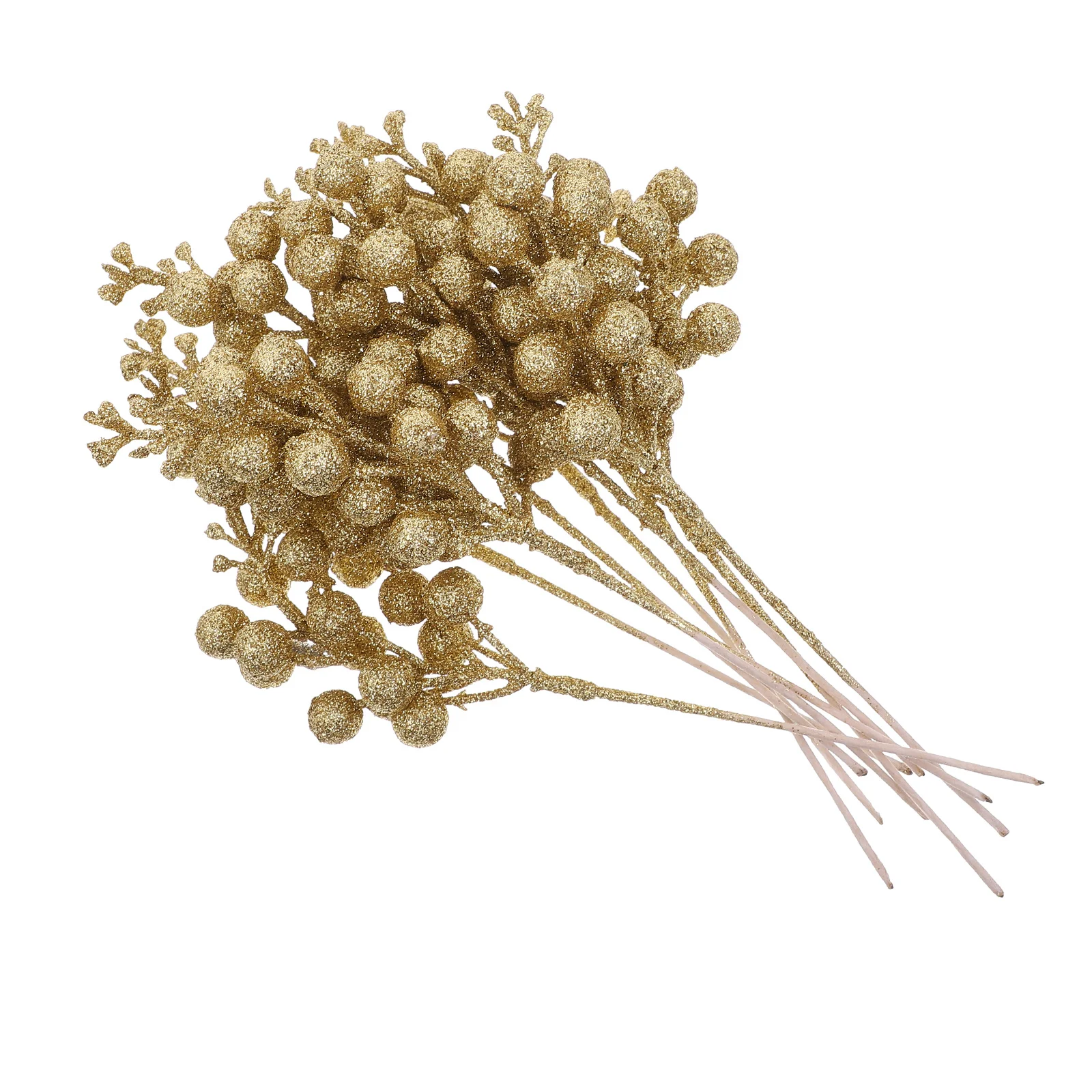 

10pcs Golden Powder Berry Branches Artificial Holly Berries Picks For Christmas Tree Decor Simulation Berry Stems Party Wreath