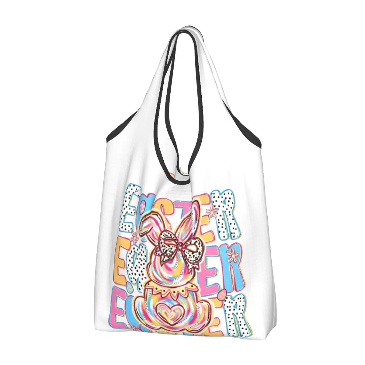 Happy Easter Bunny Grocery Bag Durable Large Reusable Recycle Foldable Heavy Duty Shopping Eco Bag Washable Lightweight