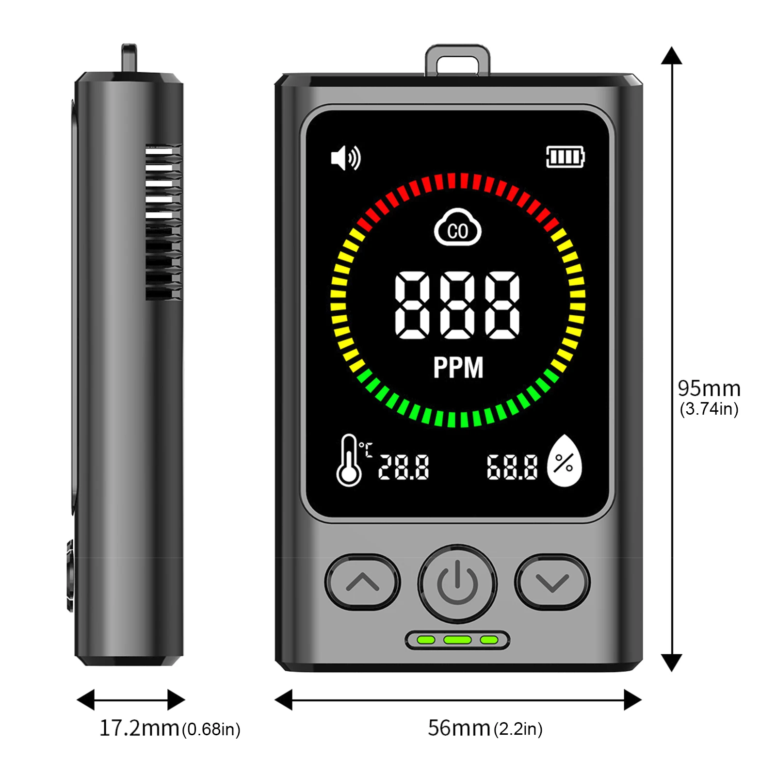 3-in-1 Koolmonoxide Detector Oplaadbare Temp Vochtigheid Monitor met LCD Display CO Alarm Detector voor Home Hotel RV