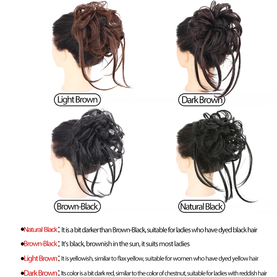 SHANGKE Synthetic Messy Curly Hair Bun With Elastic Hair Bands Long Tousled Updo Chignon For Women Tiny Braids Hair Scrunchies