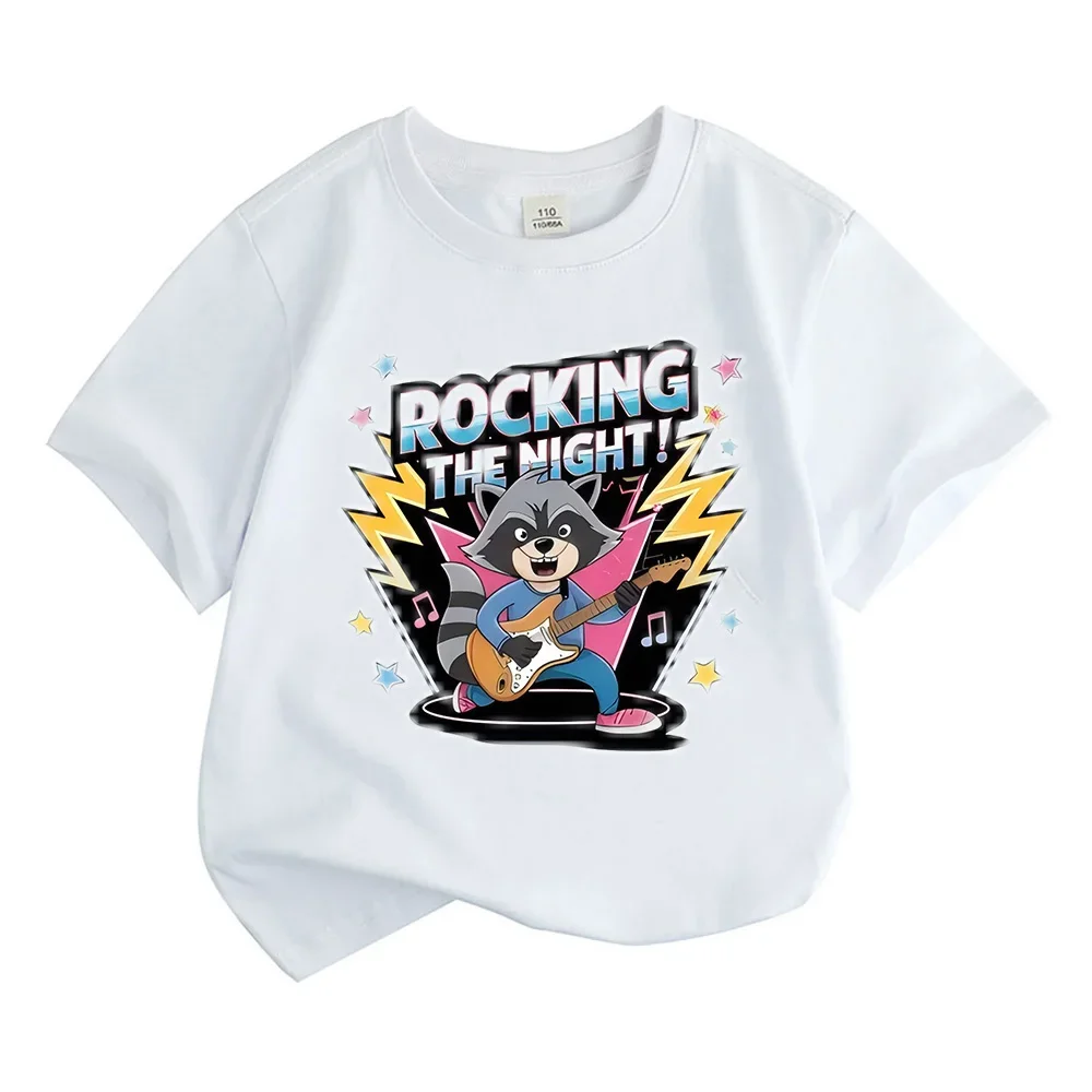 The Boy and the Girl Wore Cute Cotton Short-sleeved Shirts with Cat Patterns, as Well as Stylish and Comfortable Casual Tops.