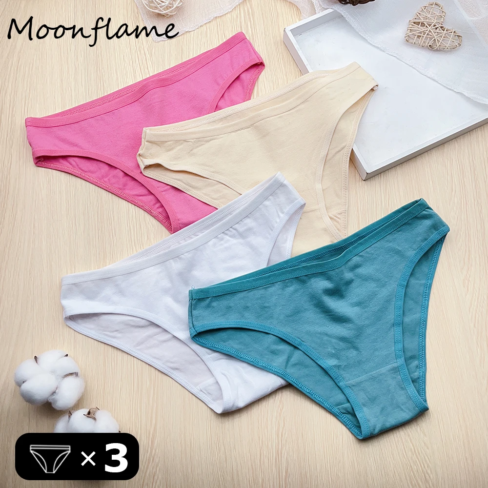 Moonflame 3 Pcs/set Hot Sale Solid Color Underwear Women Cotton Briefs Panties