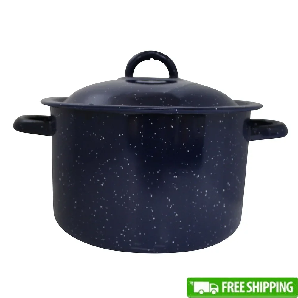 Enamel Steel Double Handle Stockpot Oven Safe Efficient Heat Stew Soup Durable Kitchen Cookware