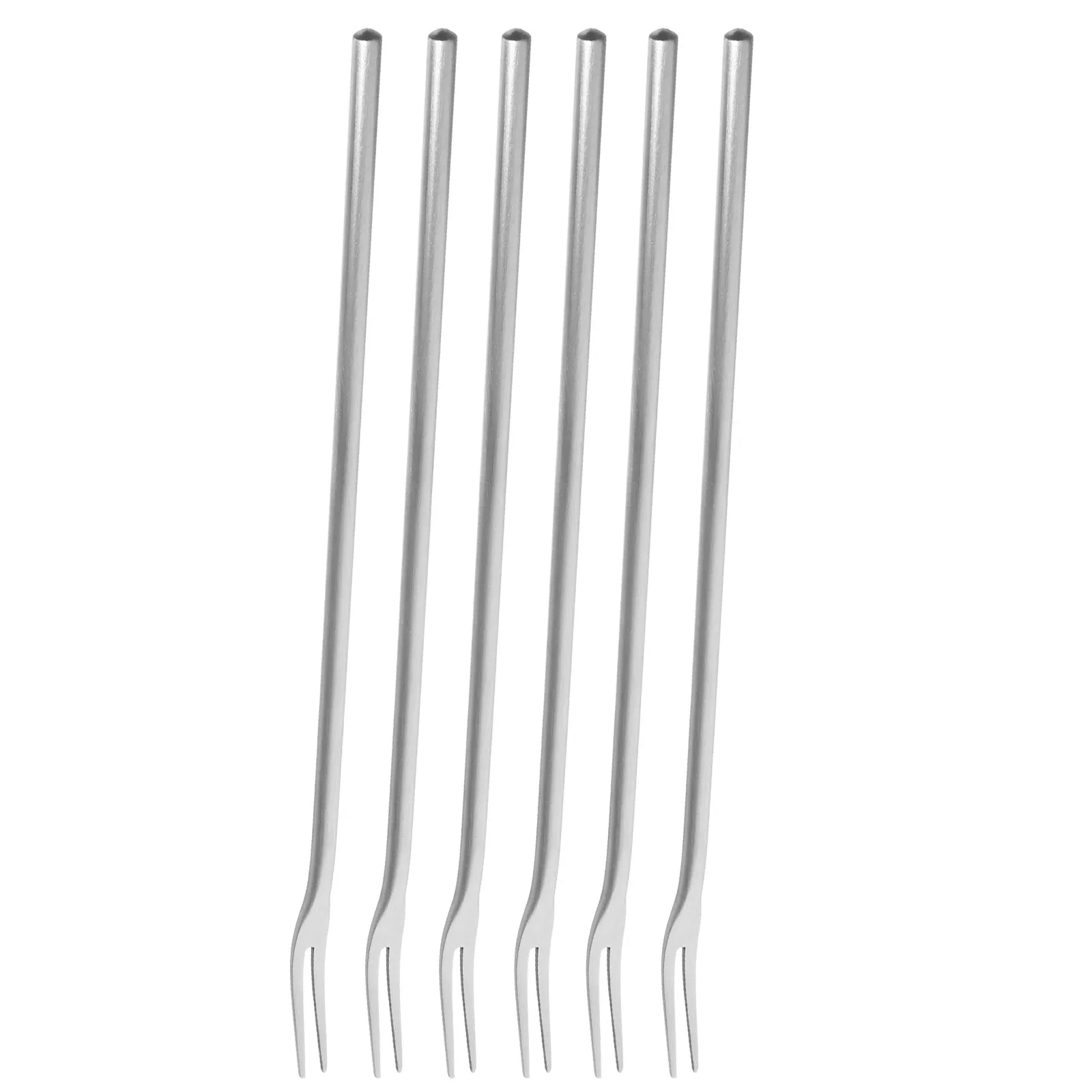 6Pcs Fruit Forks Stainless Steel Long Handle Two Prong Dessert Forks Pickle Pickers Wedding Party Snacks Fork for Fruit