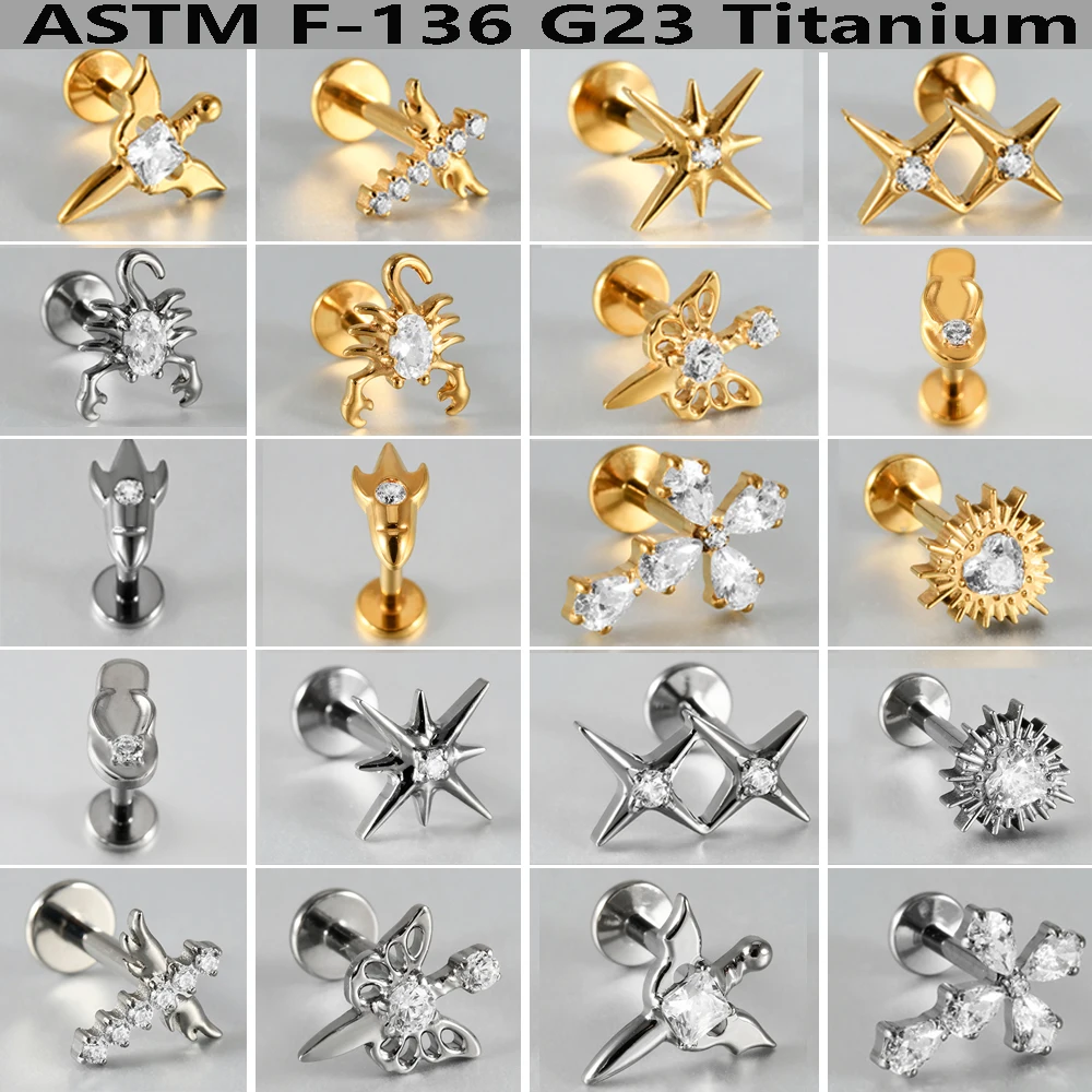 1PC G23 TItanium Rockets Slippers Cute Ear Studs Internal Thread Helix Studs Zirconia Lip Studs Cartilage Tragus Daith Piercing