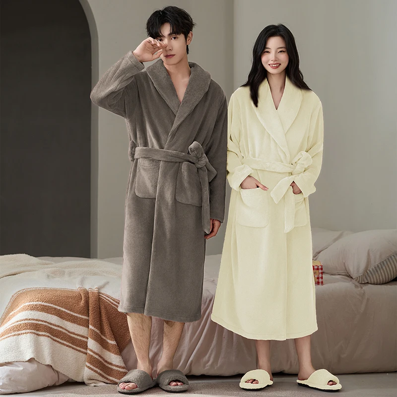 

High Quality Couple Robe Winter Flannel Bathrobe Thick Pijamas Hombre Robes 3XL