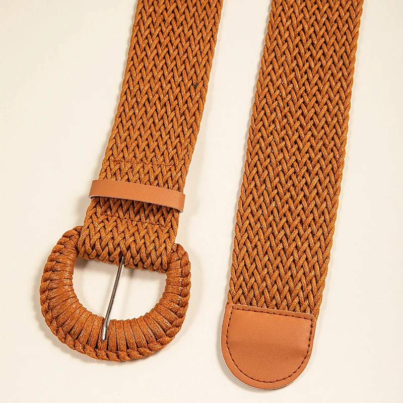 New Round Buckle Woven Waxed Rope Belt Vintage Simple Girls Paired Dress Jewelry Classic Pin Buckle Wide Belt for Women