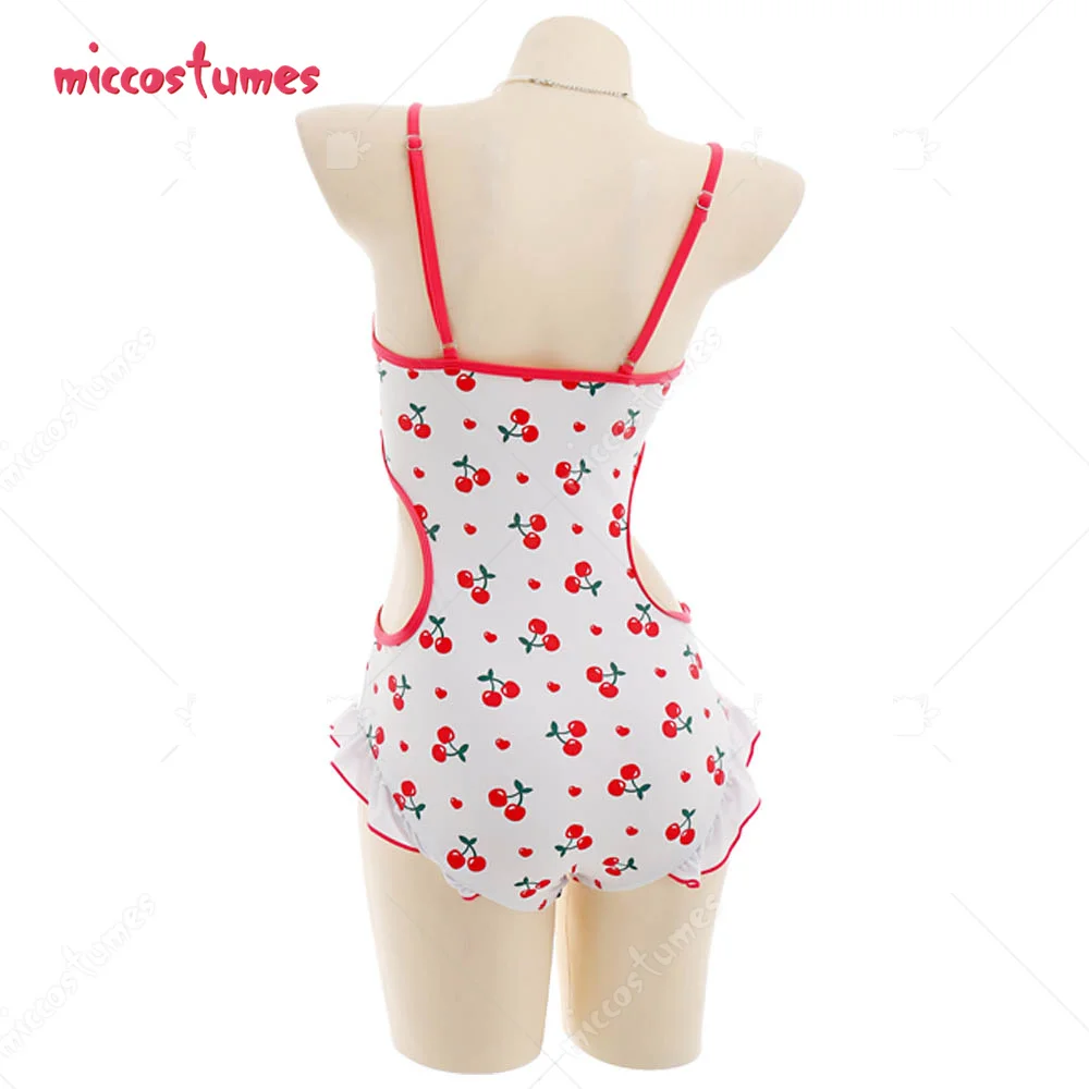 Women s Miccostumes Swimsuits for Women Cherry Printed Bathing Suit Ruffles Kawaii One-piece Swimwear