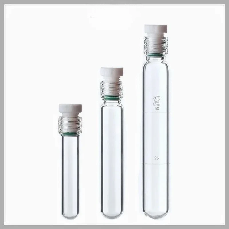 Round Bottom Glass Pressure Resistant Test Tube with PTFE Screw Plug Lab Chemical Reaction Vial Optional 5/10/25/50/100ml