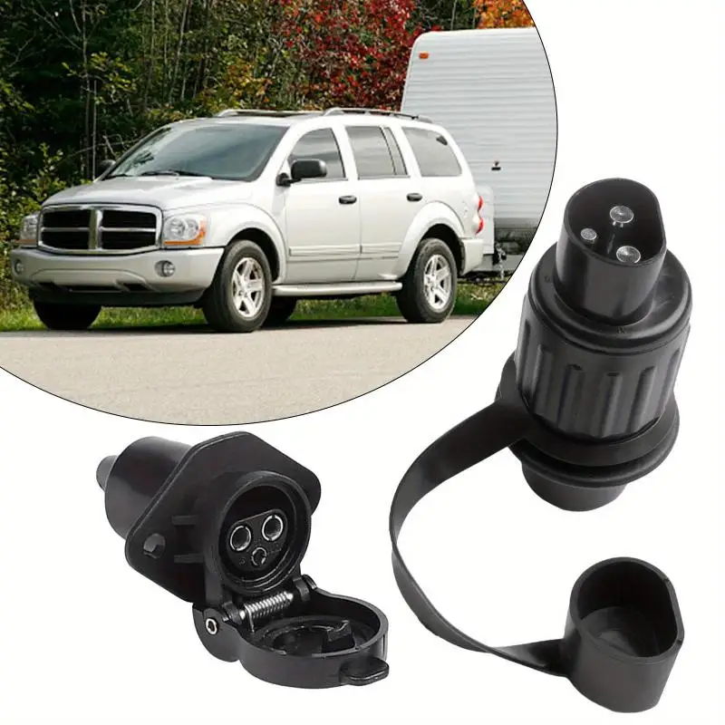 2Pcs European Tractor 3-pin Plug Socket 3-way Connector Trailer Towing Adapter Light For Truck Towing RV Trailer Plug Socket Kit