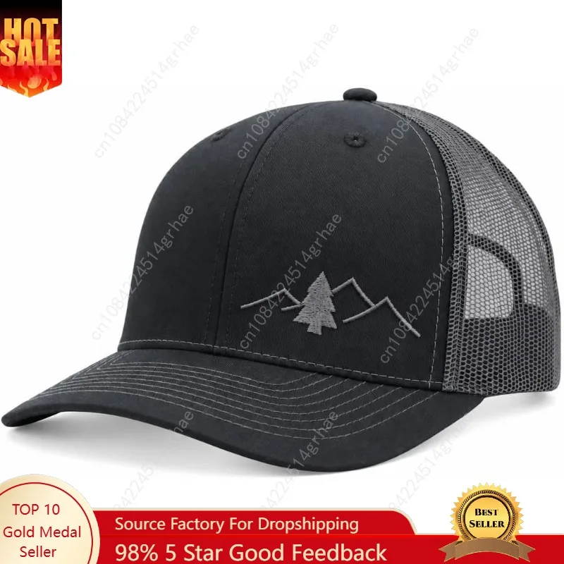 LINDO Trucker Hat [ Great Outdoors Design ] for Men and Women: Mid Profile Cap with Breathable Mesh Back and Adjustable Snap
