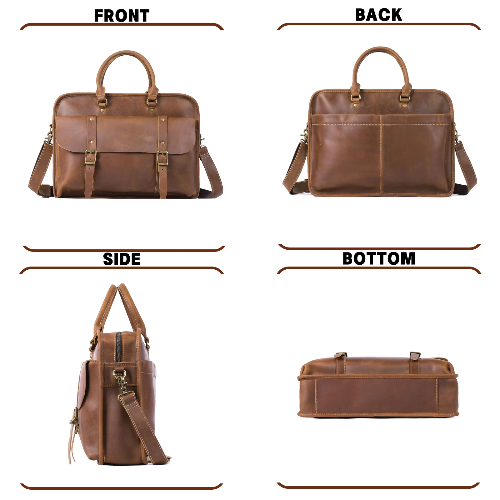 S.WORKER Vintage Echtleder Herren-Aktentasche Laptop-Tasche Crazy Horse Leder Messenger-Handtasche Rindsleder Geschenkidee für Männer – Detail 6