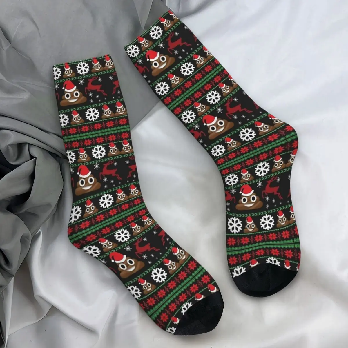 Funny Poop Christmas Gifts Ugly Funny Christmas Socks Funny Stockings Women Men Soft Cycling Socks Winter Printed Non Slip Socks