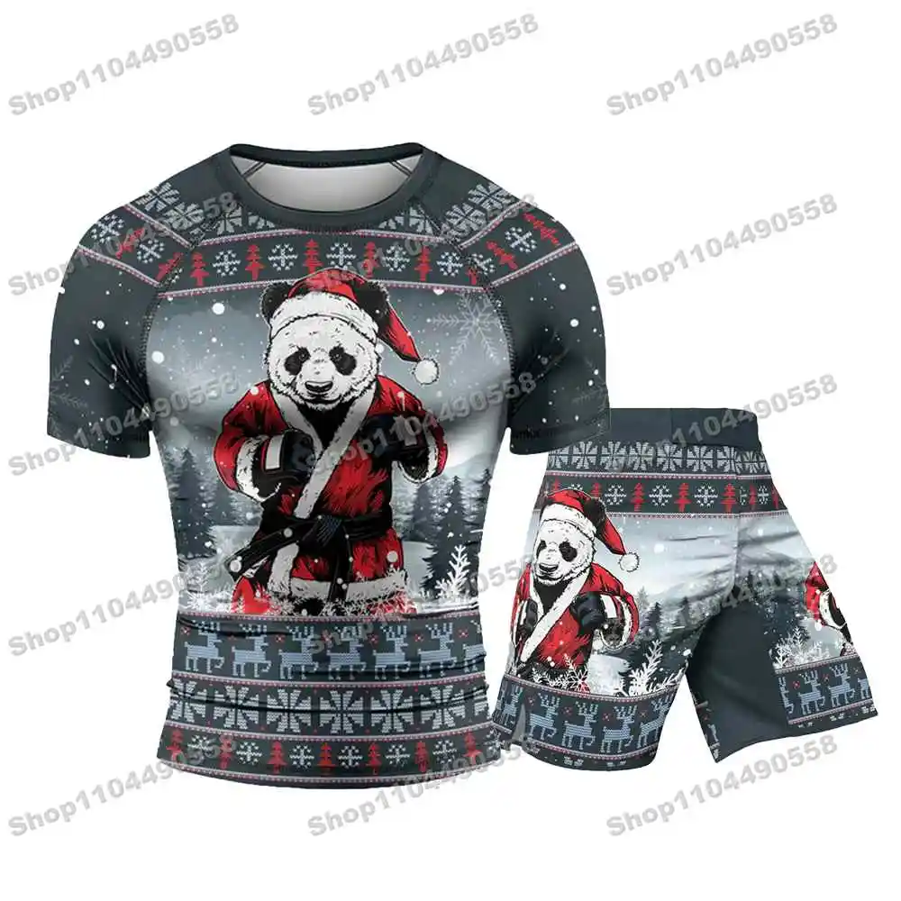 N316th Kinds Of Newly Panda Rash Guards Surfing Beach Swimwear Diving Gym Short sleeves MMA BJJ Men Jiu Jitsu Fitness Sets