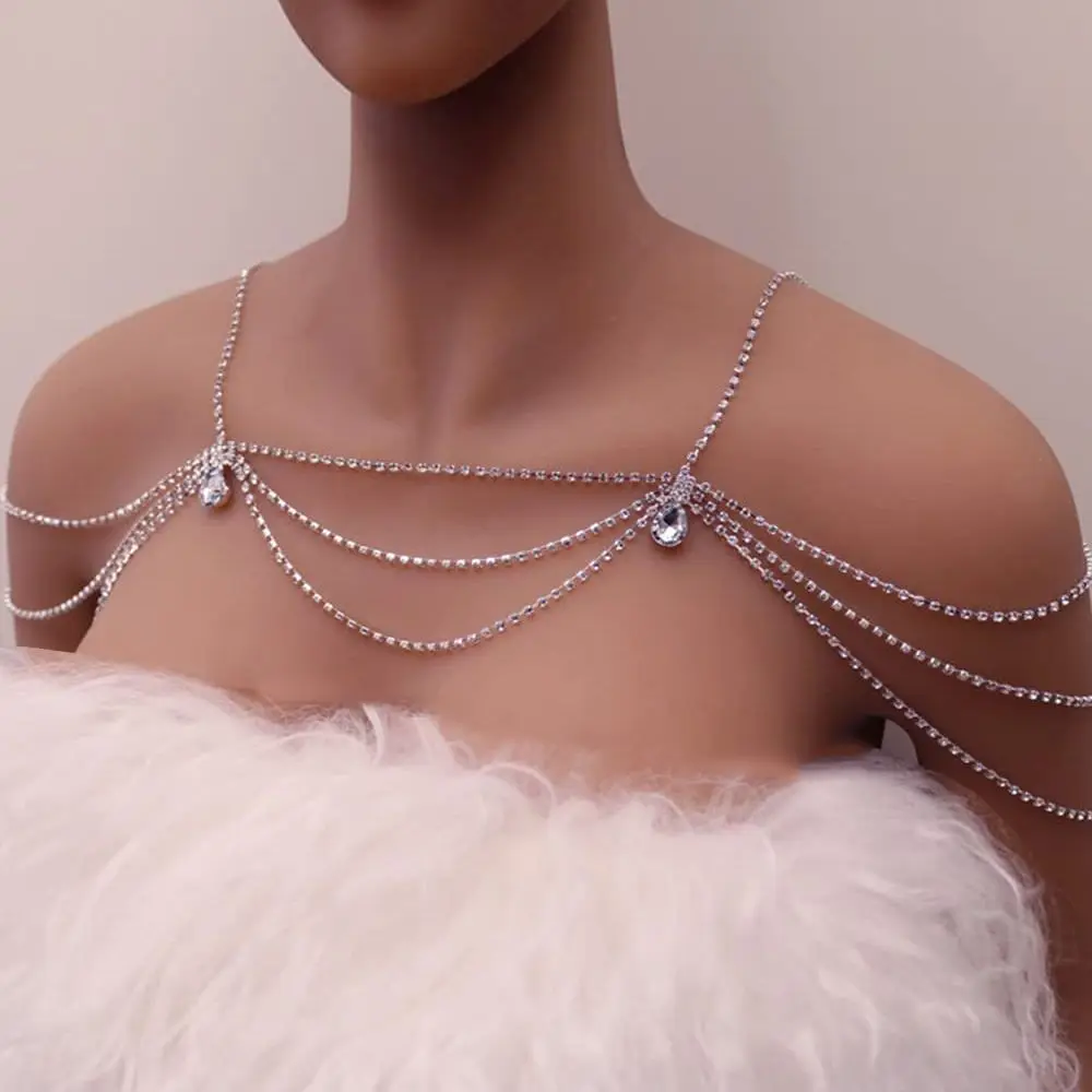 الرجعية شرابة الراين سلسلة الكتف الفاخرة قطرة الماء المرأة سلسلة الكتف قابل للتعديل انفصال بلينغ الجسم سلسلة #5