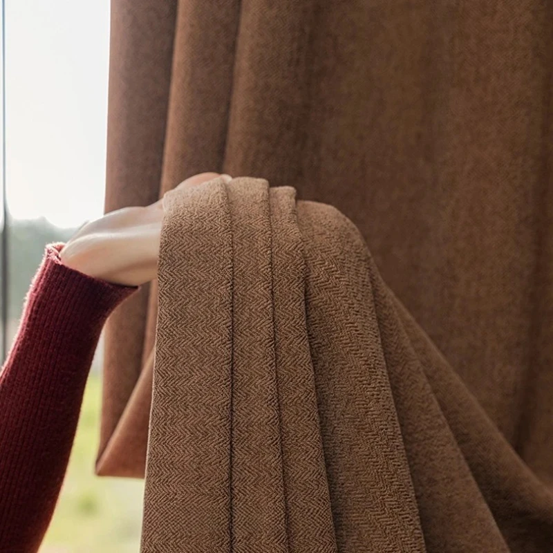 Maillard French Caramel Chenille Curtains for Living Room Balcony Bedroom Antique Cotton and Linen High-end Curtain Cloth Window