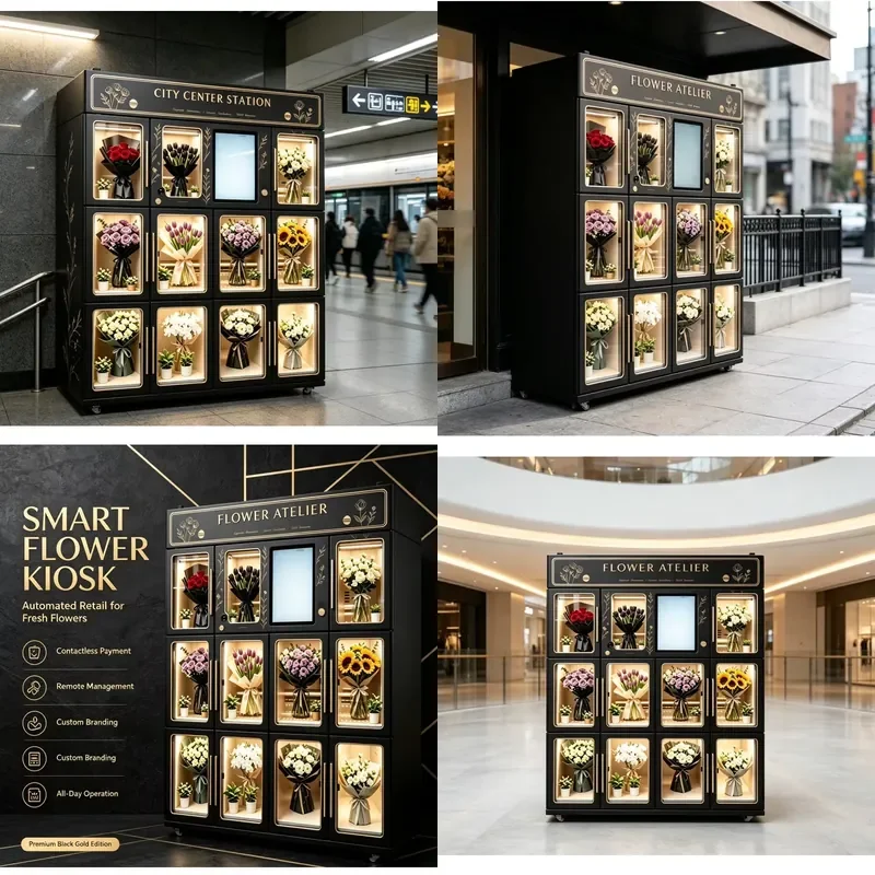 for Custom Special Fresh Flower Vending Machine Automatic Refrigerated Cooling Cashless 24H Unmanned Commercial Vending