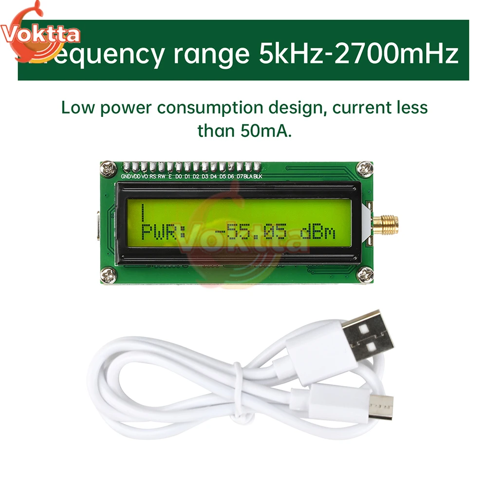 DC 4.5V-5.5V 2.7G Misuratore di potenza RF 5kHz-2700mHz Generatore di segnale di frequenza RF Tipo-C Rilevamento sorgente di segnale spaziale a banda larga