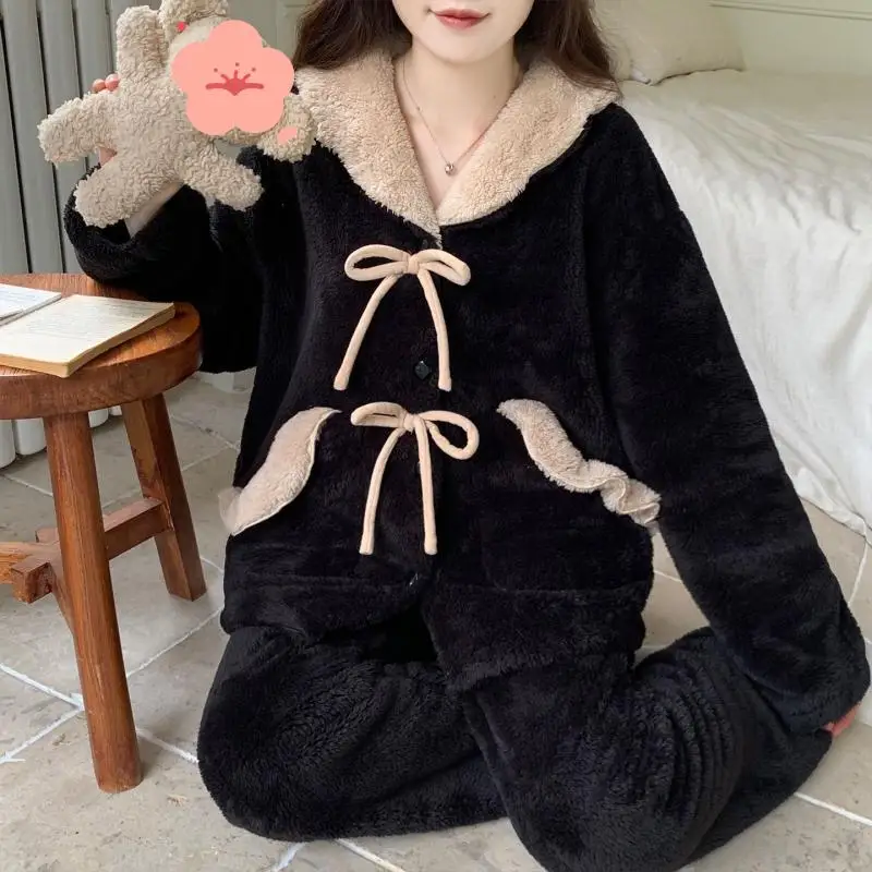 

Женская пижама из кораллового флиса, милый комплект для сна, осенне-зимняя коллекция, новая модель, утепленная флисом, домашняя одежда