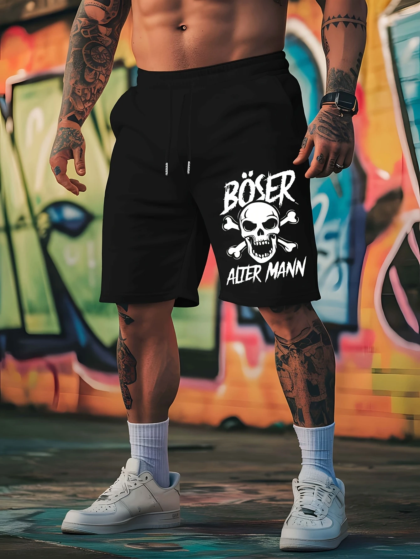 Men's Shorts German 'BOSER ALTER MANN' Printed Summer Sports Shorts Freewind Casual