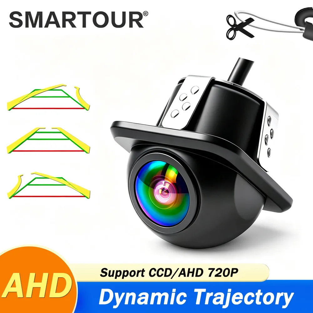 AHD 720P CCD Dynamic Trajectory Flush Mount Reverse Camera, 170° Wide Angle Starlight Night Vision Waterproof Dual Signal Switch