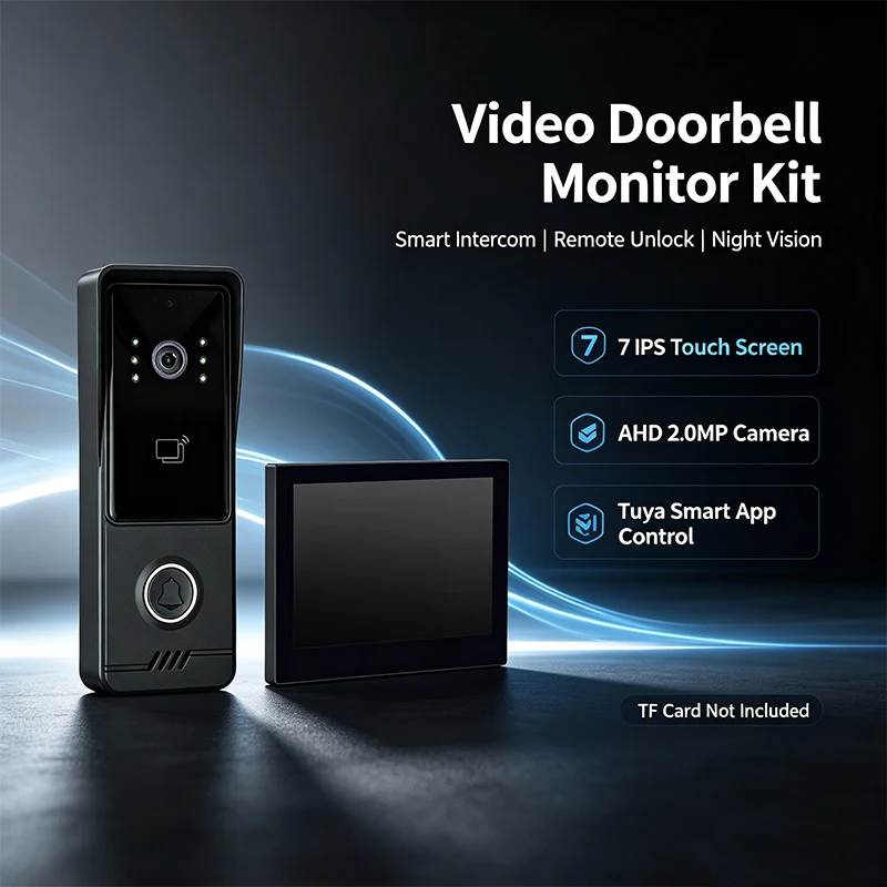 Tuya HM5 Wired Video Door Intercom 7 Inch Touch Monitor,2MP AHD Door Station,RFID Card&Tuya APP Remote Unlock,IR Night Vision