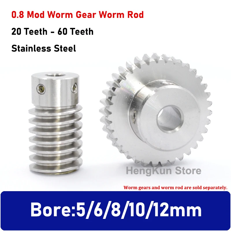 1 stks 0.8 Mod Rvs Wormwiel Wormstaaf As 0.8 M 20 25 30 35 40 50 60 Tanden Snelheid verhouding 1:20/25/30/35/40/50/60