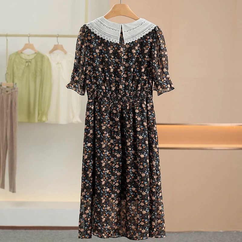 Bloemenprint Dr met pofmraag Zachte Sle Polyestervezel ort Sve Halflange zomer Nieuwe collectie Dames Dr