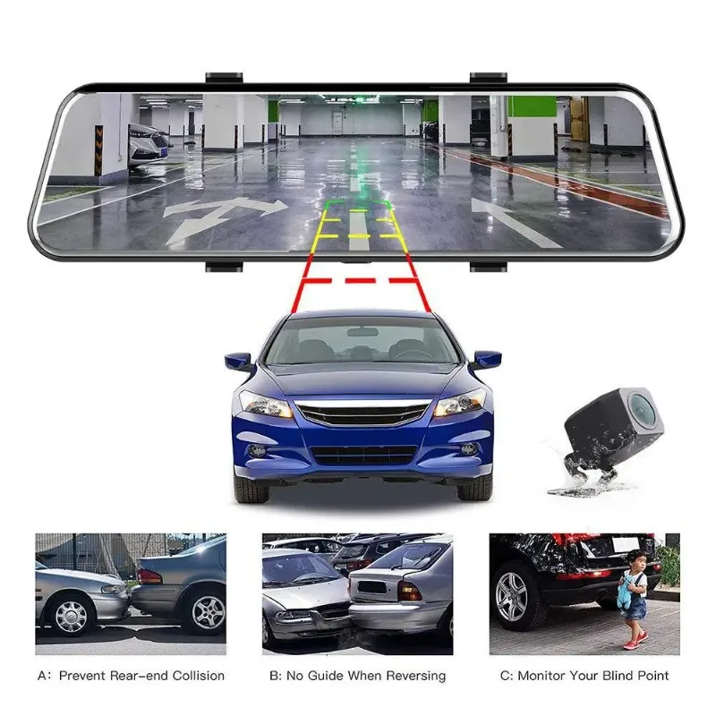 Car Rearview Mirror Full Screen Streaming Media Tachograph HD Night Vision Car Reversing Image 1080P Integrated