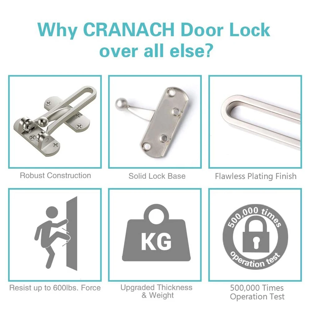 قفل باب أمان معزز للمنزل، أزرار مضادة للسرقة، مزلاج باب غرفة النوم المنزلية