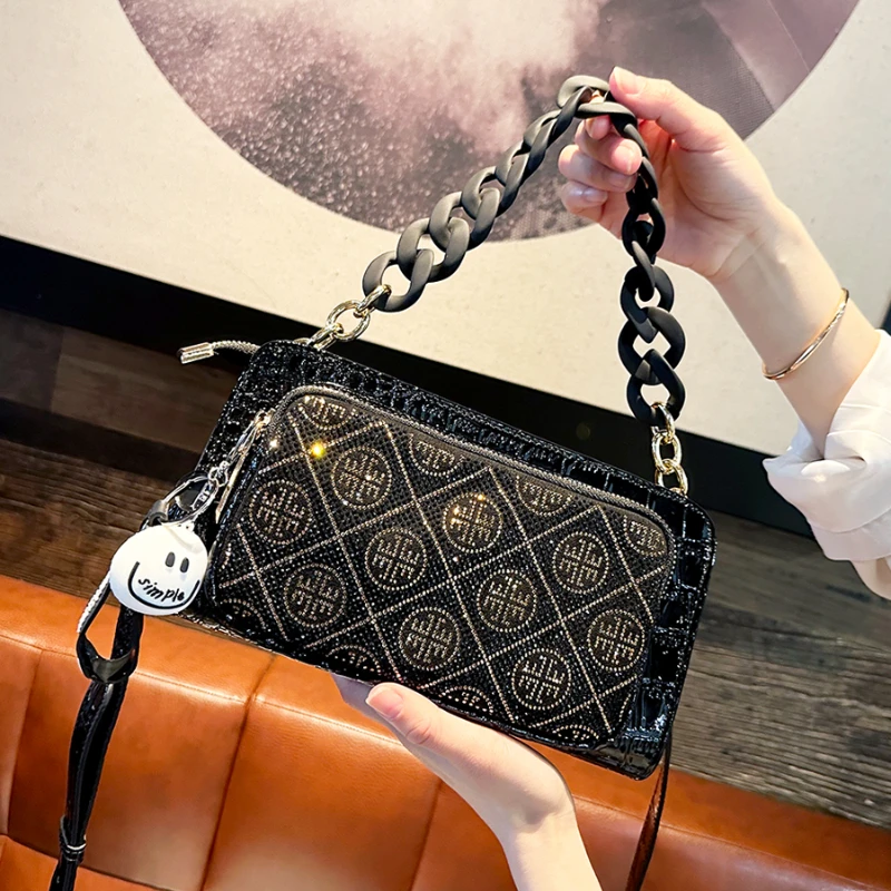 Luxury Designer Handbags Real Leather Bags for Women Shoulder Chain Sling Bags Rhinestone Ita Bag