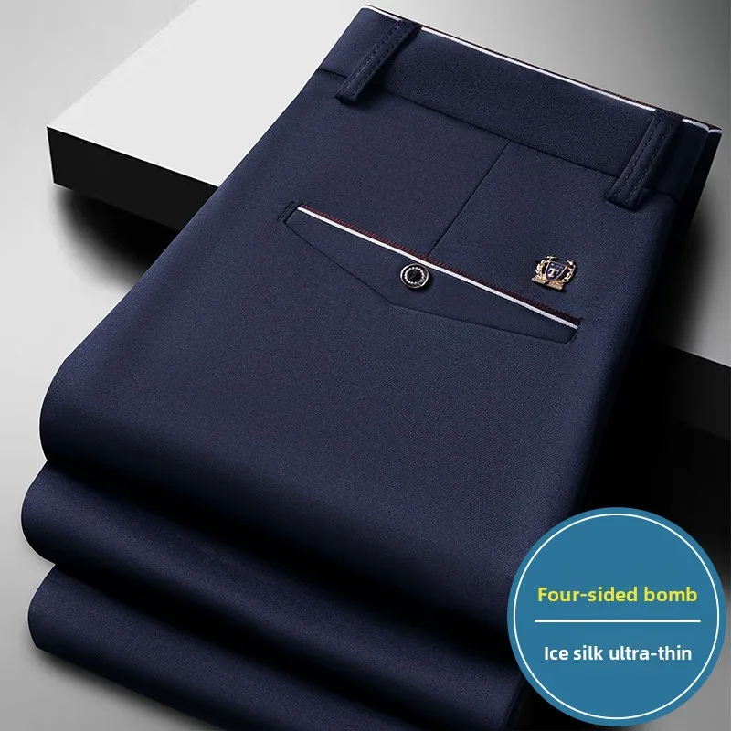 Suit Pants, Outdoor Mid-aged Fashionable Casual Pants for Business, Relaxed and Versatile Men Breathable Straight-leg Long Pants