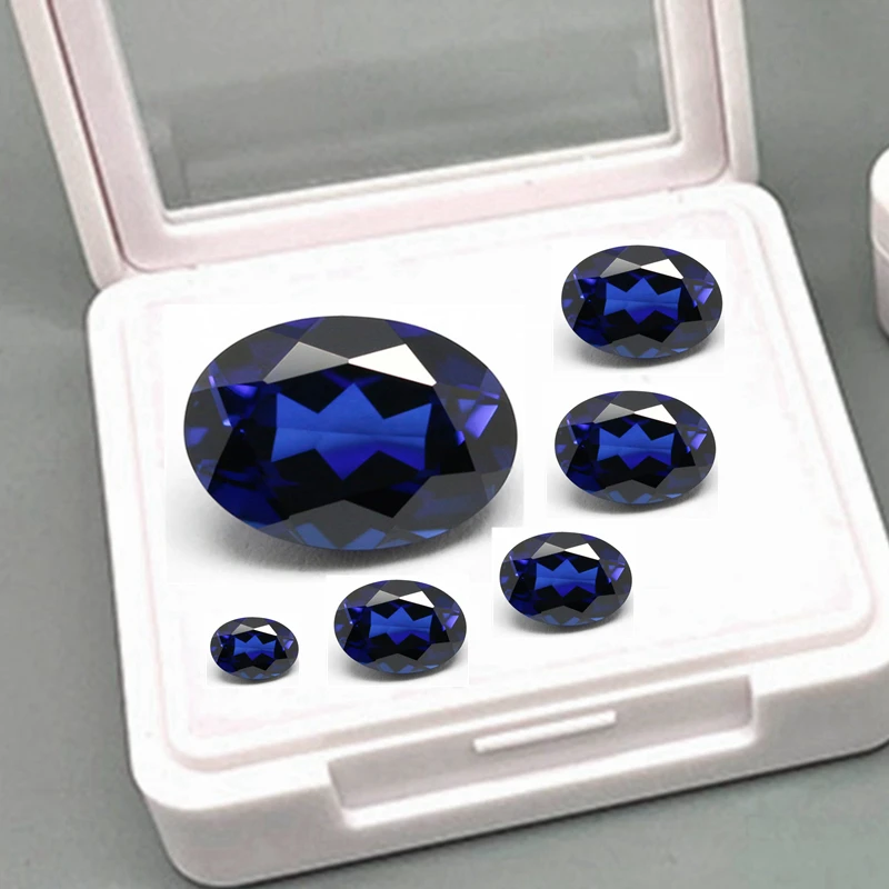 Boxed Quality Blue Sapphire Mohs Hardness Gems Oval Faceted Cut VVS Loose Gemstone for Jewelry Making/Collection/Display/Gift