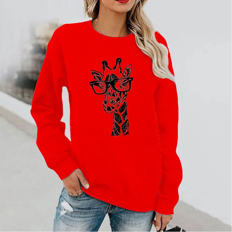 

Giraffe Fun Print Long Sleeve Hoodless Crewneck Hoodie Streetwear Women Sweatshirt Aesthetic Clothes Sweatshirts