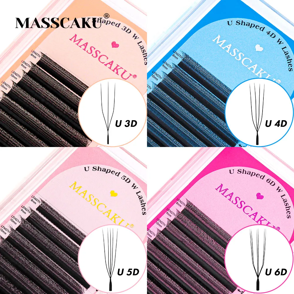MASSCAKU U Shaped 4D 5D W Eyelash Extensions 8-15mm Mixed Length Easy to Get Blooming Lash Effect Premade Volume Fans Eye Lashes