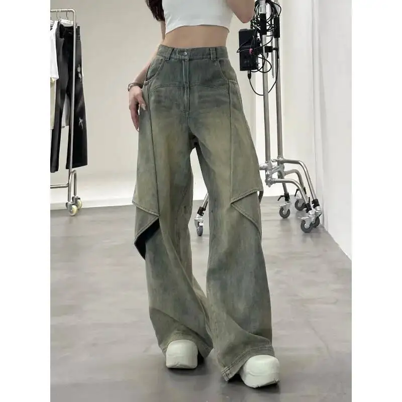 

Women Autumn Cargo Jeans 2026 Spring Unisex Vintage Street Style Wide Leg Pants Design & Loose Straight Fit