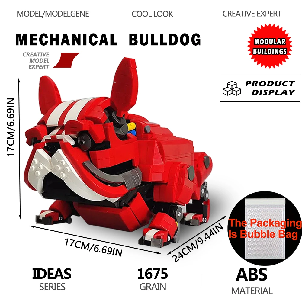 

Mechanical Bulldog Building Blocks Red Model Bricks Pet Dog Creative Expert Ideas Decoration Module Collection Toy For Kids Gift