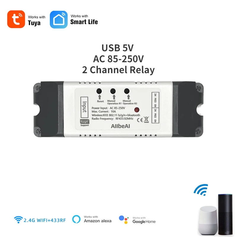 

Tuya Smart Wifi 2CH Switch Module,Motor Controller for Rolling Sliding Door,AC 110V 220V 230V 2 Channel Relay,Alice RF433 Remote