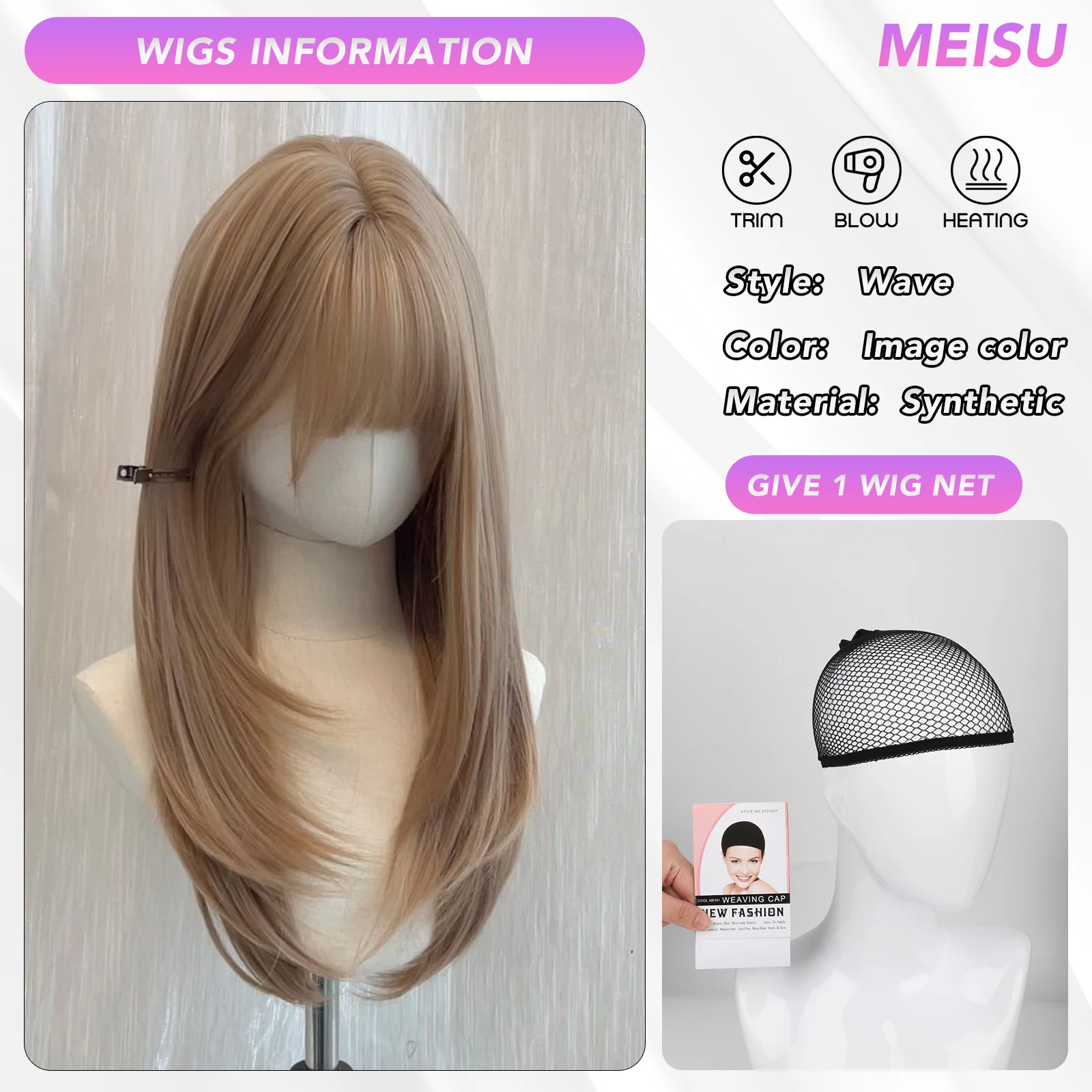 Meici 24 Polegada peruca de franja reta linho loira fibra sintética em camadas cabelo resistente ao calor natural suave estender cabelo selfie festa