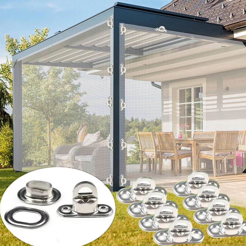 

Custom PE Grid Transparent Tarpaulin Curtain - Oval Eyelets & Twist Locks, Outdoor Windproof Waterproof Patio Gazebo Screen