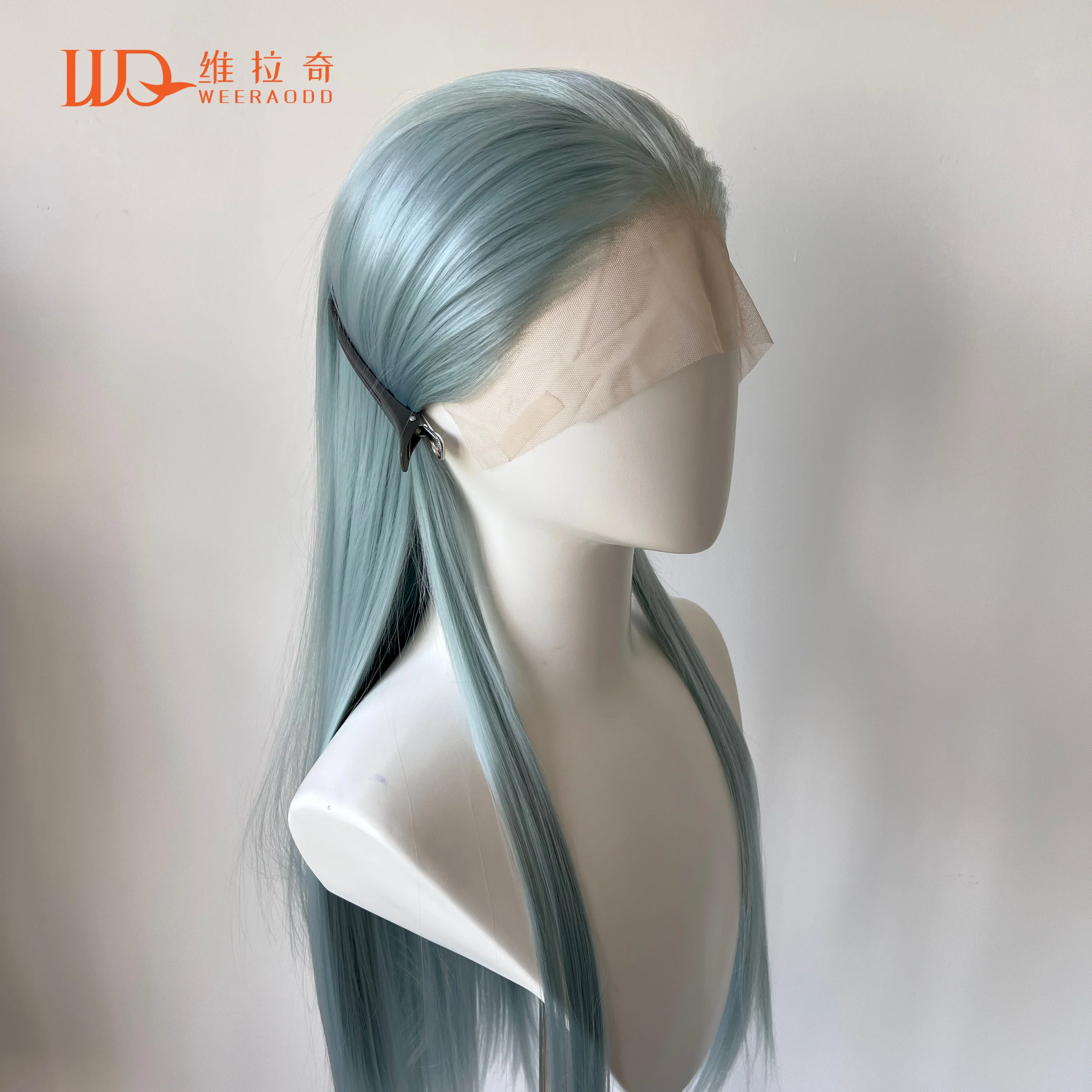 

Светло-голубой парик фронта шнурка для женщин 24-дюймовый высококачественный парик для косплея Термостойкие синтетические парики шнурка для ежедневного использования Косплей