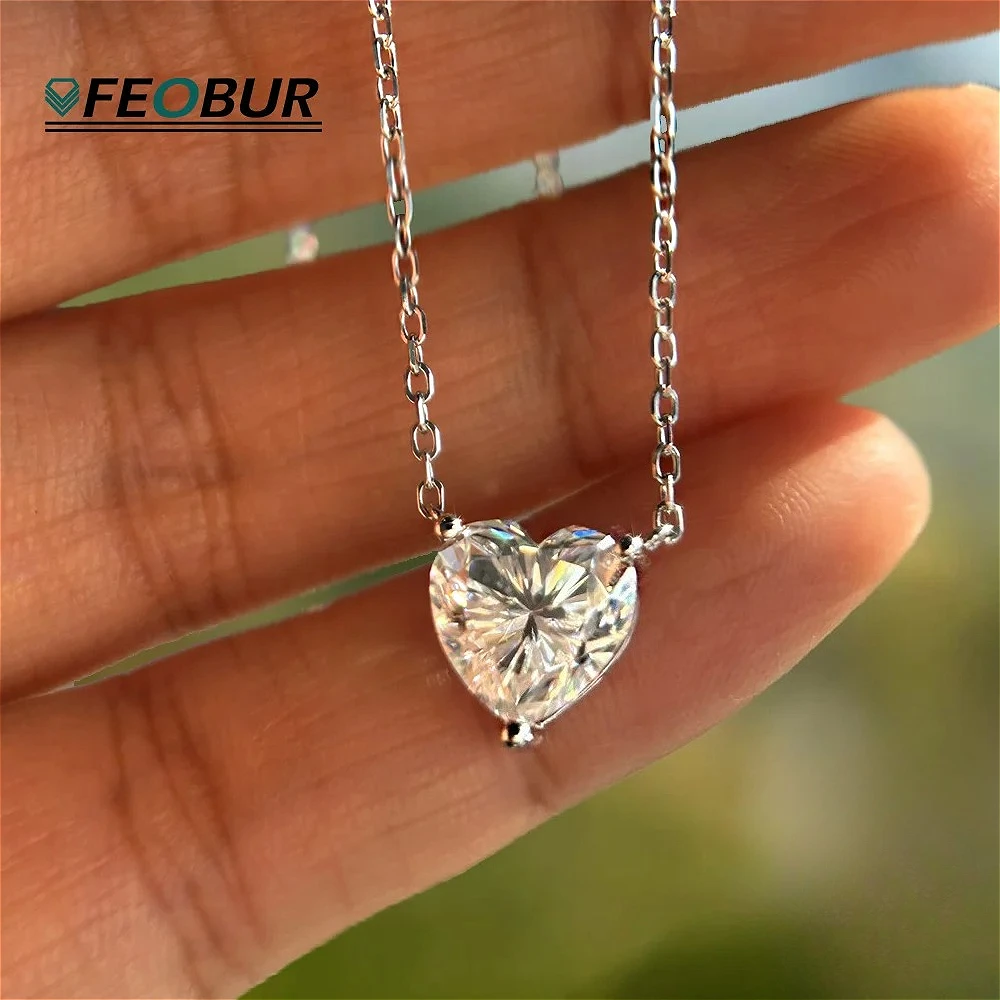 FEOBUR 1-4Carat Heart Cut Moissanite Necklaces for Women Girls S925 Sterling Silver Lab Diamond Pendant with Certificate Jewelry