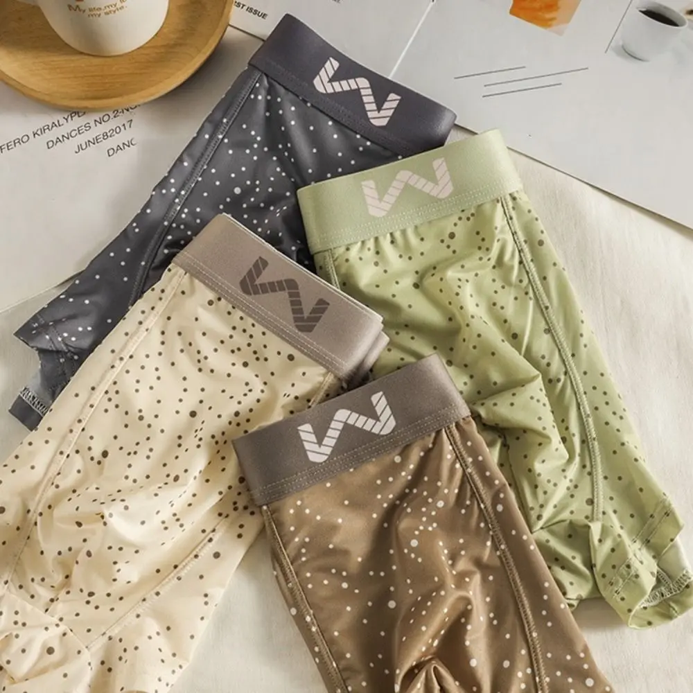 Quick Dry Mid Waist Summer Boxer Briefs Thin Seamless Men Shorts Underpants Dot Breathable Ice Silk Boxers Summer