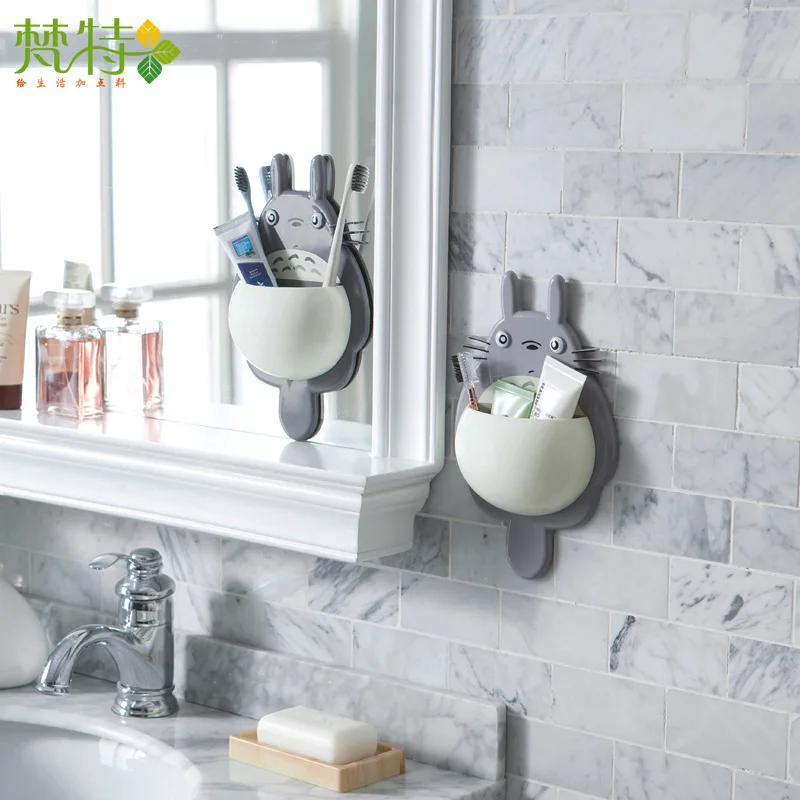 My Neighbor Totoro Strong Suction Cup Multi‑Function Wall‑Mounted Toothbrush Holder Hanging Storage Rack for Bathroom Toiletries view 2
