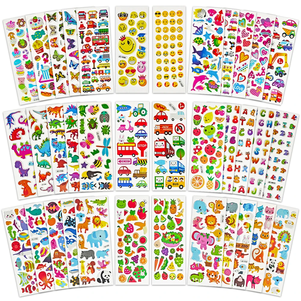 12/36 ورقة ملصقات القصاصات اليدوية DIY بها بنفسك مذكرات كتاب الحيوانات الزخرفية والأرقام والأسماك والديناصورات والسيارات ملصق هدايا الأطفال