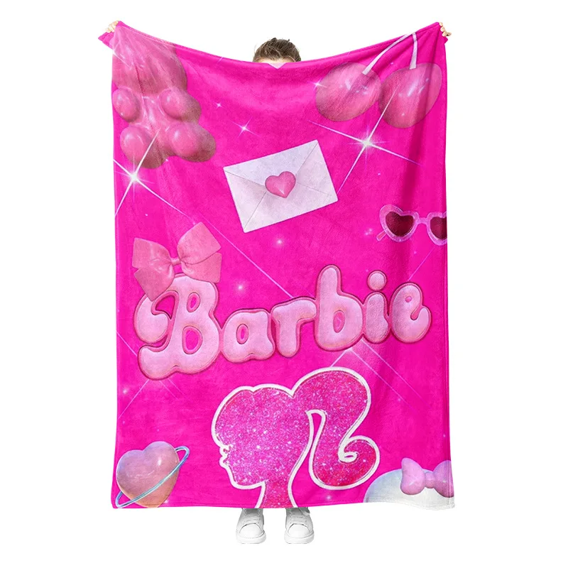 Kawaii Barbie Throw Blanket Plush Travel Camp Blanket Y2k Cartoon Anime Cute Air Condition Sofa Nap Quilt Kid Cover Office Shawl