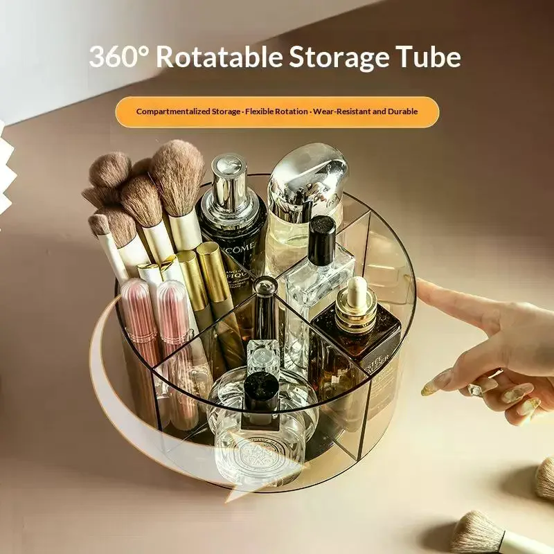 /Kuz/360° Rotating PET Cosmetic Storage Box, 4 Grids Compartment Makeup Organizer For Dresser &Countertop