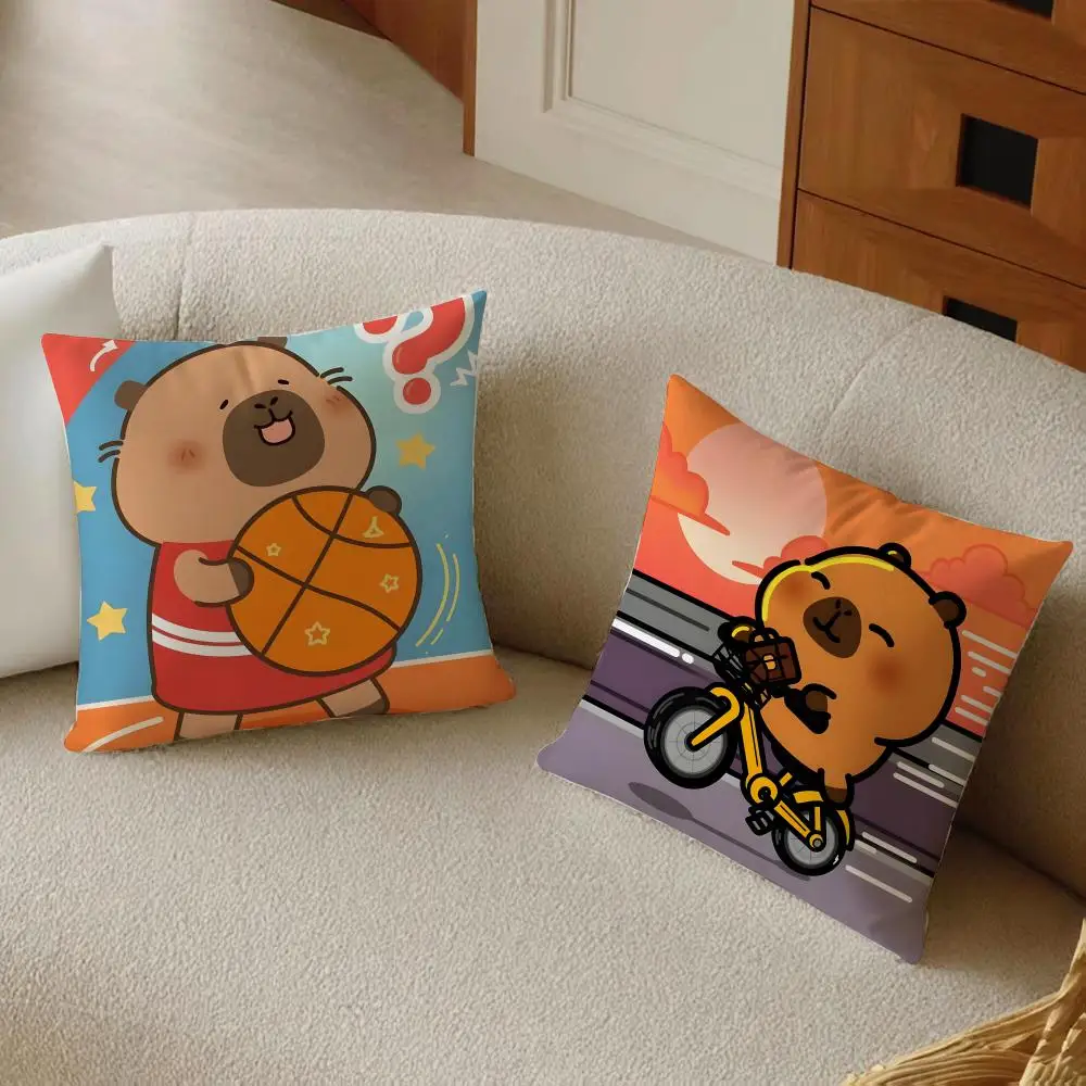 C-Capybara Cushion Cover Daily Washable Linen Pillowcase Soft  for Sofa Bed Home Room Decor