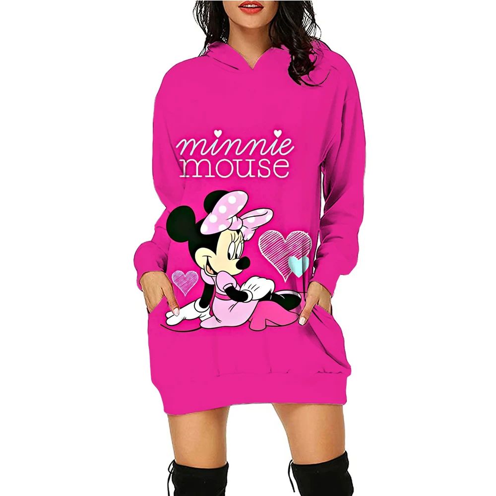 

Disney Minnie Mickey Mouse Women's Dress 3D Dye Print Fashion Fall Winter Hoodie Casual Sexy Dress Loose Kawaii Dress